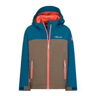 Trollkids Kids Telemark Jacket Regenjacke, atlantic blue/mocca brown/glow orange