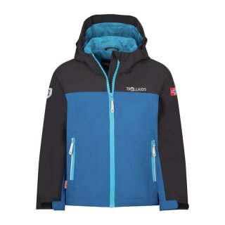 Trollkids Kids Telemark Jacket alpine blue/black/pool blue 144