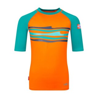 Trollkids Kids Haukland BadeT-Shirt, bright orange/lake blue 712